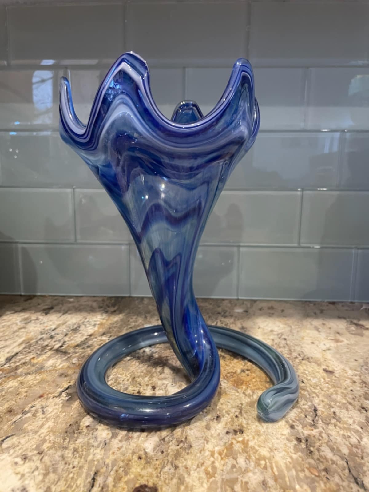 Blue Swirl Glass Vase