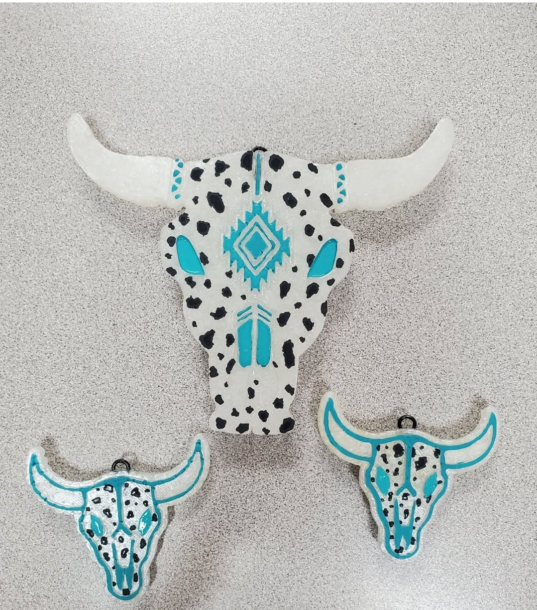 Blue with cow print longhorn car freshie